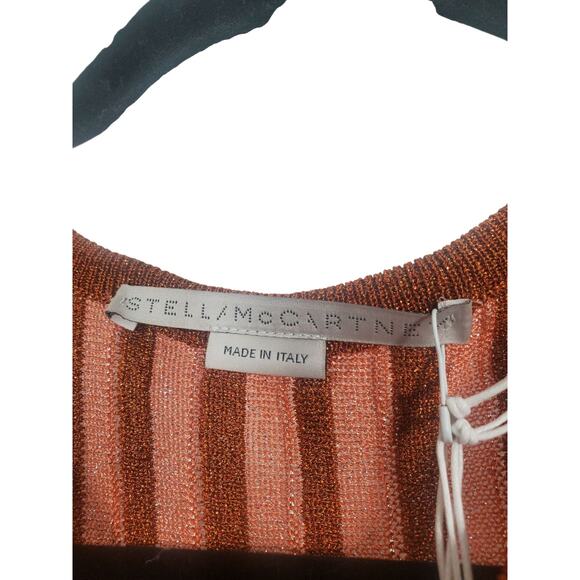 Stella McCartney Metallic Degrade Pleated Knit Midi Dress Striped key hole Sz 46 - Picture 3 of 11